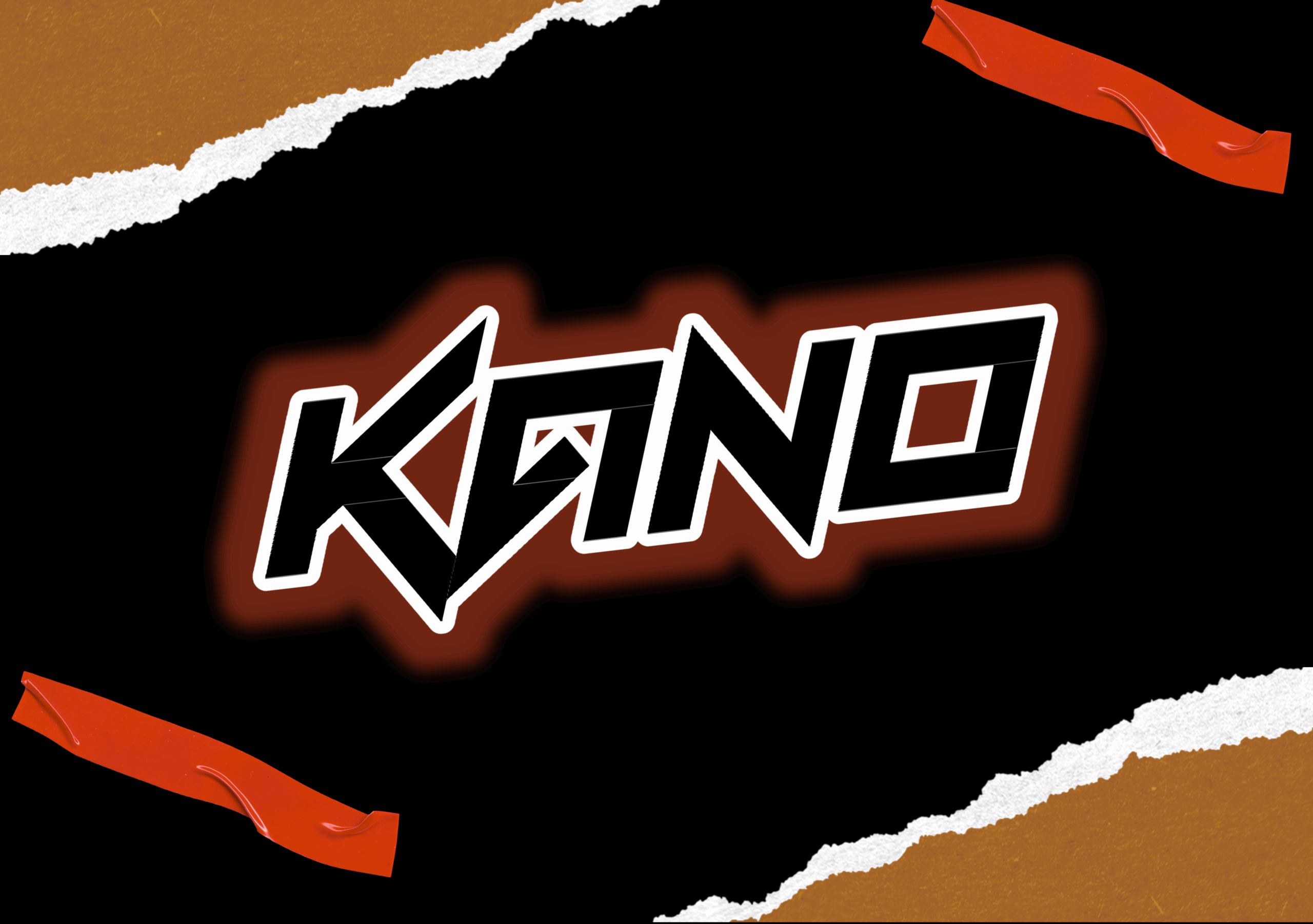 Kano DJ Logo Naranja Con fondo negro, esquinas ambar y cintas naranja